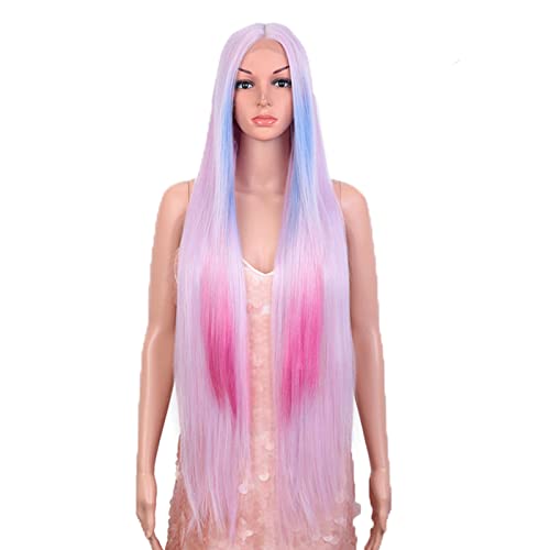 Perücke 38-Zoll-Synthetik-Spitzenperücke, tiefer Teil, lange, gerade Perücke, Ombré-Pink, Cosplay-Perücken, synthetische Spitzenfront-Perücken für den täglichen Partygebrauch für den täglichen Gebrauch von Mädchen von LELAMP