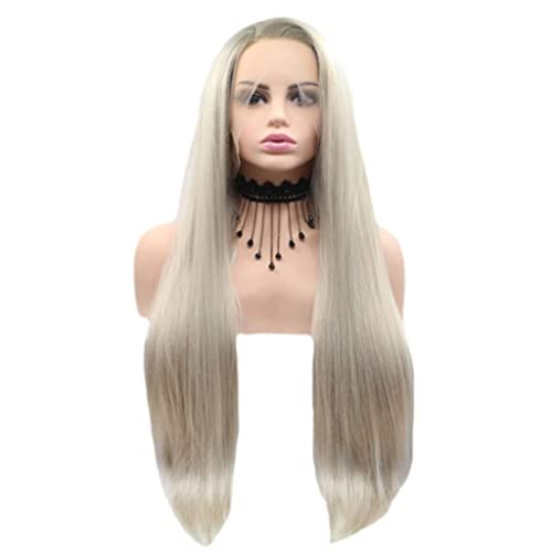 Perücke 65cm/26in Lose Blonde Perücke Lace Front Perücken Natürliche Lange Gerade Perücken für Frauen Hitzebeständige Synthetische Perücken Verstellbare Perückenkappe für den täglichen Gebrauch von Mädchen von LELAMP