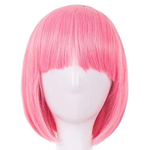 Perücke Rosa Perücke, kurze Haare, gerade Perücke mit Air Bangs, natürliches, flauschiges kurzes Haar für Frauen, kurze Perücke für den täglichen Partygebrauch für den täglichen Gebrauch von Mädchen von LELAMP