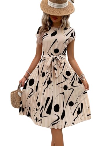 Elegantes Sommerkleid Damen Kurzarm Leichtes Lang Kleid Mit Twist Rüschenkleid Boho A-Linie Kleid Lässiges Dress (Aprikose,M) von LELEKALE