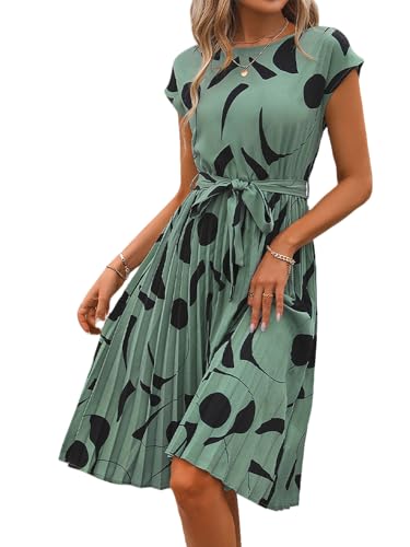 Elegantes Sommerkleid Damen Kurzarm Leichtes Lang Kleid Mit Twist Rüschenkleid Boho A-Linie Kleid Lässiges Dress (grün-sc,XL) von LELEKALE