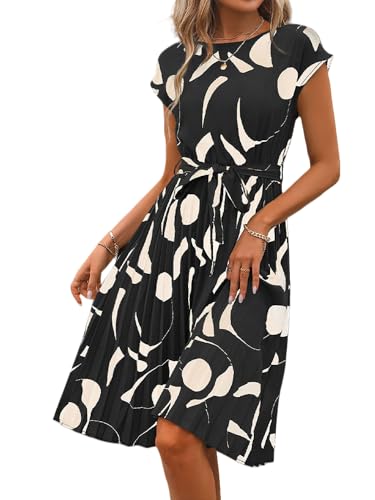 Elegantes Sommerkleid Damen Kurzarm Leichtes Lang Kleid Mit Twist Rüschenkleid Boho A-Linie Kleid Lässiges Dress (schwarz,L) von LELEKALE