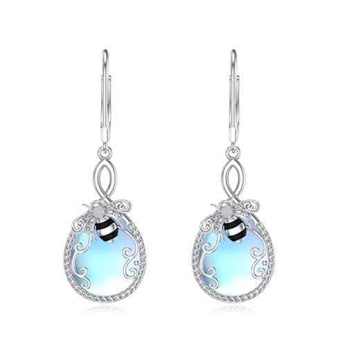 Biene mit Mondstein baumeln Ohrringe 925 Sterling Silber Juni Mondstein Geburtsstein Leverback Biene Ohrringe für Frauen von LELOUCHY