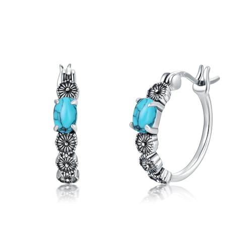 Gänseblümchen mit Grünem Türkis Hoop Earrings 925 Sterling Silber Created Türkis Daisy Earrings für Frauen von LELOUCHY