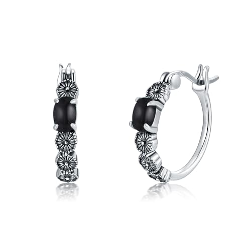 Gänseblümchen mit schwarzem Onyx Ohrringe 925 Sterling Silber Oval Cut Schwarz Onyx Western Ohrringe für Frauen von LELOUCHY