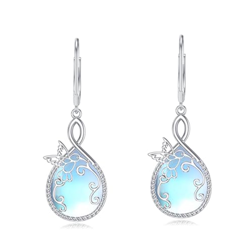 Kolibri Mondstein Leverback Ohrringe 925 Sterling Silber Regenbogen Mondstein Kolibri Ohrringe für Frauen von LELOUCHY