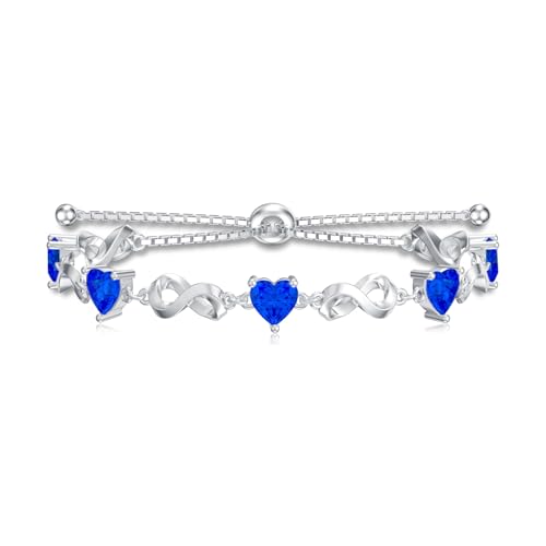 LELOUCHY Unendlichkeitsarmband mit Saphirblau Herz-Armband aus 925er Sterlingsilber mit Geburtsstein für September verstellbares Armband Schmuckgeschenke für Frauen LELOUCHY Unendlichkeitsarmband mit Saphirblau Herz-Armband aus 925er Sterlingsilber mit Geburtsstein für September verstellbares Armband Schmuckgeschenke für Frauen von LELOUCHY