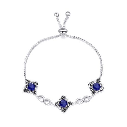LELOUCHY Vintage Rosen Armband mit Blauem Saphir 925 Sterlingsilber Unendlicher Königsblauer September Geburtsstein Retro Verstellbares Armband für Frauen von LELOUCHY