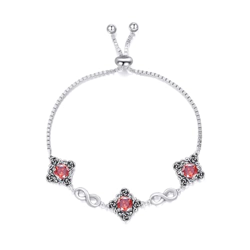LELOUCHY Vintage Rosen Armband mit Rotem Granat 925 Sterlingsilber Unendlicher Roter Januar Geburtsstein Retro Verstellbares Armband für Frauen von LELOUCHY
