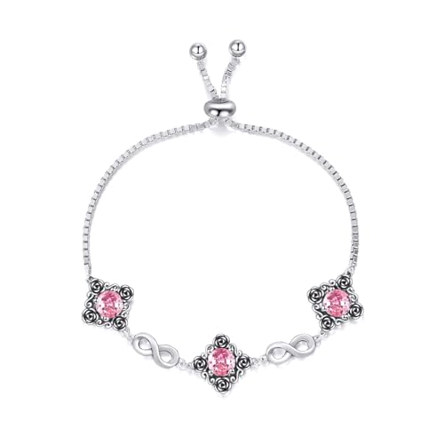 LELOUCHY Vintage Rosen Rosa Oktober Geburtsstein Armband 925 Sterlingsilber Unendlicher Rsa Stein Retro Verstellbares Armband für Frauen von LELOUCHY
