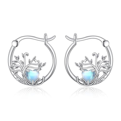 Lebensbaum mit Mondstein Hoop Ohrringe 925 Sterlingsilber Herz Förmig Mondstein Lebensbaum Familien Ohrringe für Frauen von LELOUCHY
