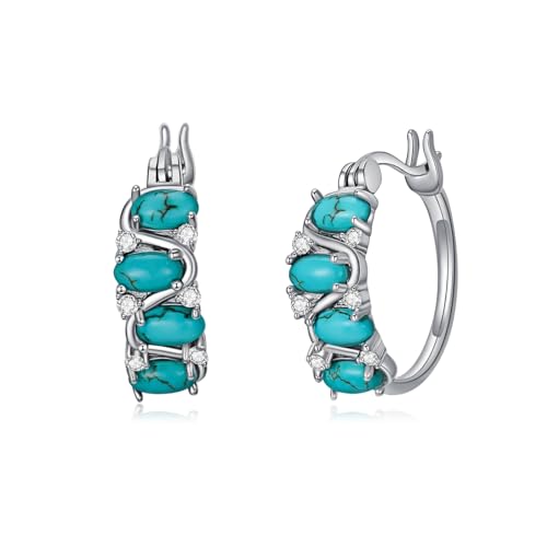 Ovale Türkis Hoop Ohrringe 925 Sterling Silber Künstliches Grünes Türkis Boho Stilierte Hoops für Frauen Geschenk von LELOUCHY