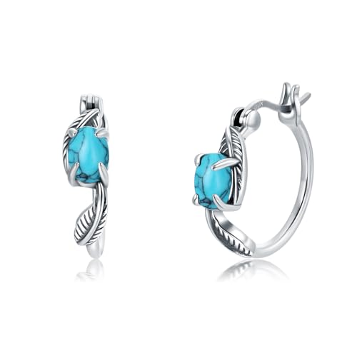Retro Feder Türkis Hoop Ohrringe 925 Sterling Silber erstellt Türkis mit Feder Western Ohrringe für Frauen von LELOUCHY