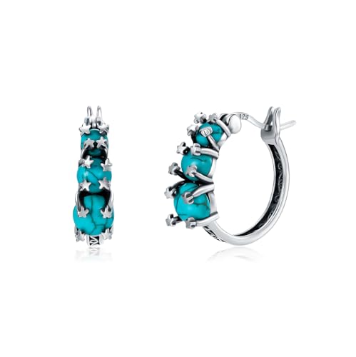 Runde Türkis Hoop Ohrringe 925 Sterling Silber Stern mit Künstlichem Grünem Türkis Ohrringe für Frauen von LELOUCHY