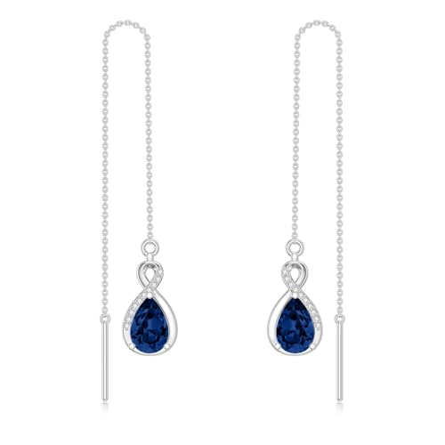 Saphir Blaue Fädelohrringe 925 Sterling Silber Unendlichkeit September Blau Lange Kette Tropfenohrringe Geburtstag Schmuck Geschenke für Frauen von LELOUCHY