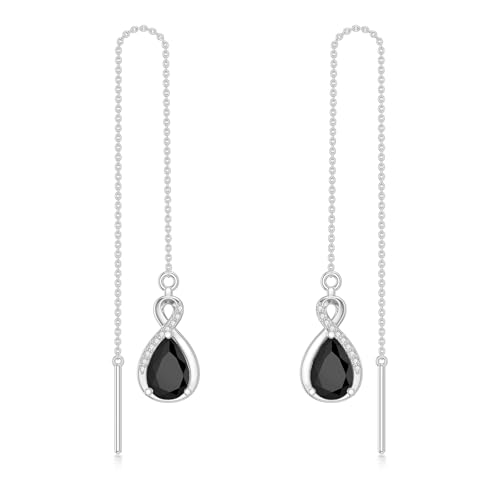 Schwarze Einfädler Ohrringe 925er Sterlingsilber Unendlichkeit mit schwarzem Stein lange Kette Tropfenohrringe Schmuck Geburtstagsgeschenke für Frauen von LELOUCHY