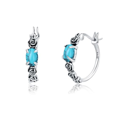 Vintage Rose mit Türkis Hoop Ohrringe 925 Sterling Silber erstellt Türkis Ohrringe für Frauen von LELOUCHY