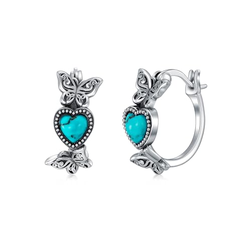 Vintage Schmetterling Türkis Hoop Ohrringe 925 Sterling Silber Retro Schmetterling mit Herz Grünem Türkis Hoops für Frauen von LELOUCHY