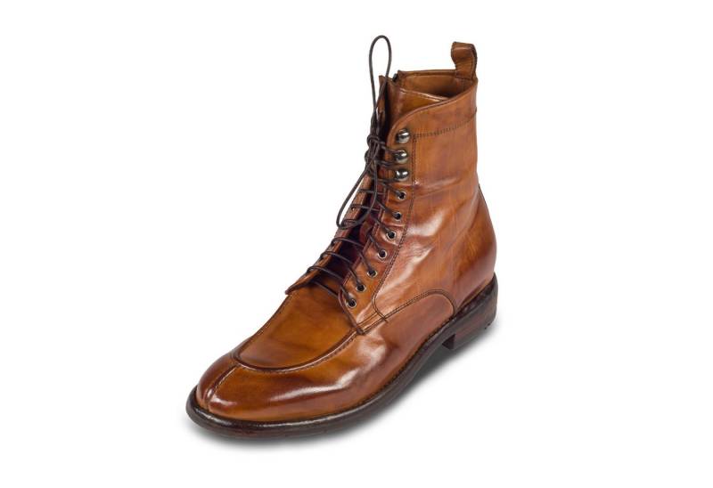 LEMARGO Edle Leder Schnür-Stiefelette cognak braun stone-washed, Reißverschluß Stiefelette Handgefertigt in Italien von LEMARGO