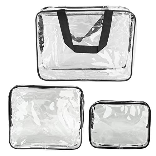 3 Transparente Reisetaschen, wasserdichte Tragbare Kosmetiktasche mit Stabilem Reißverschluss, Kosmetiktasche mit Griff für Damen und Herren, Reisezubehör(Schwarz) von LEMCC