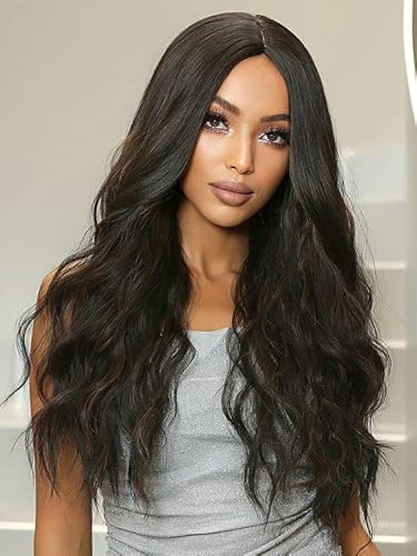 LEMEIZ Blackish Brown Wigs for Women Loose Curly Dark Brown Wigs 22 inch Natural Looking Synthetic Brown Hair Wig with Middle Part LEMEIZ-119 von LEMEIZ