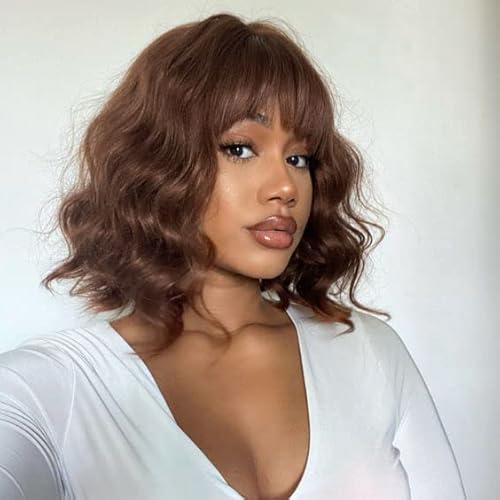 LEMEIZ Copper Brown Wigs for Women Short Hair, Short Curly Wigs for Women, Glueless Synthetic Hair Wig Short, Brown Curly Wig 10 inch LEMEIZ-134-4 von LEMEIZ