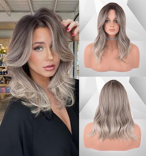 LEMEIZ blonde perücke kurz, braune perücke ombre, haarperücke blond, blonde perücke mit pony,synthetic wig, haarperücke frauen, 20 Zoll LEMEIZ-133 von LEMEIZ