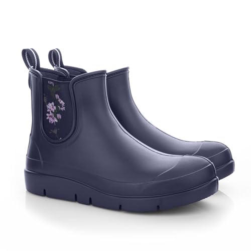 LEMIGO Damen EVA Stiefel Knöchel Kurze Regenstiefel Gummi-Einsatz Blumen Stella (Marineblau, numeric_39) von LEMIGO