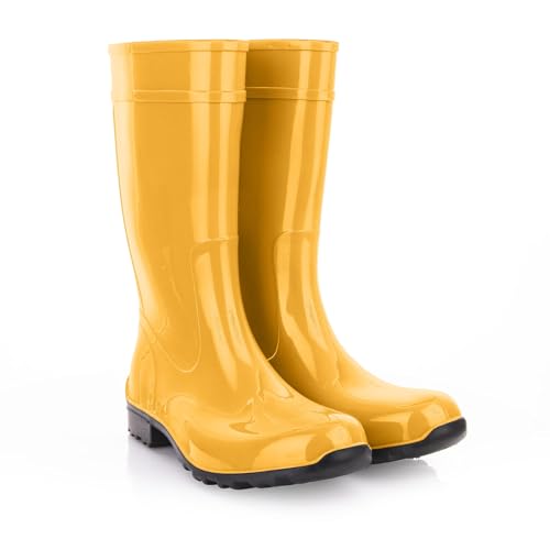 LEMIGO Damen Gummistiefel Wasserdicht Hohe Regenstiefel Gartenschuhe 967 Ilse (Gelb, 38) von LEMIGO