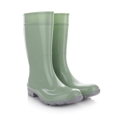 LEMIGO Damen Gummistiefel Wasserdicht Hohe Regenstiefel Gartenschuhe 967 Ilse (Minze, 40) von LEMIGO