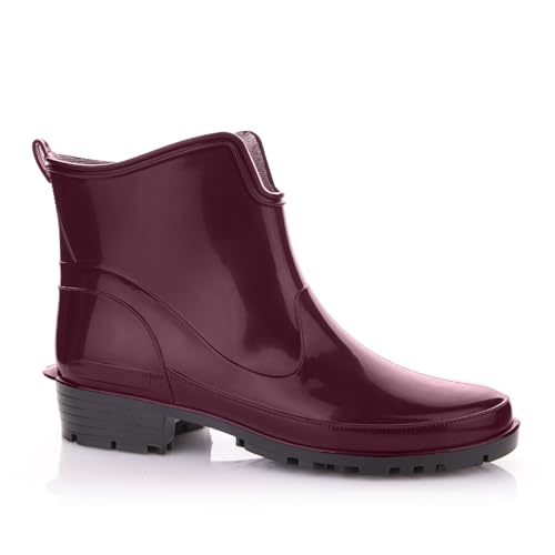 LEMIGO Damen Gummistiefeletten Kurze Gummistiefel Knöchel Regenstiefel Elke 36-42 EU (Burgunderrot, EU Schuhgrößensystem, Erwachsene, Numerisch, M, 40) von LEMIGO