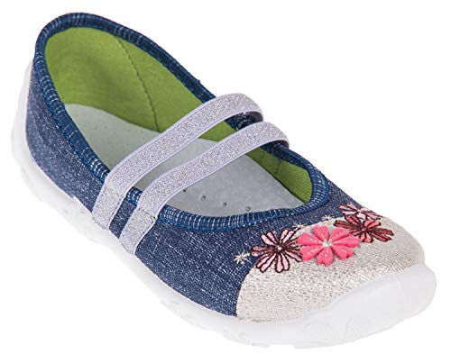 LEMIGO I.T.G. Mädchen Freizeitschuhe Ballerinas Lola süße Hausschuhe (28, Jeans/Blumen) von LEMIGO