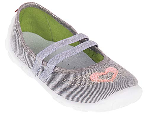 LEMIGO I.T.G. Mädchen Freizeitschuhe Ballerinas Pola süße Hausschuhe (29, Grau/Pink Herzen) von LEMIGO