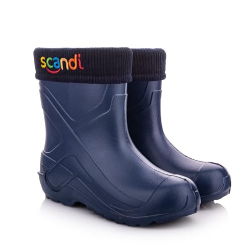 LEMIGO Kinder EVA Gummistiefel Gefüttert Filzisolierte Schaumstoff Stiefel 24-37 EU (Dunkelblau Bunte Stickerei, numeric_28) von LEMIGO