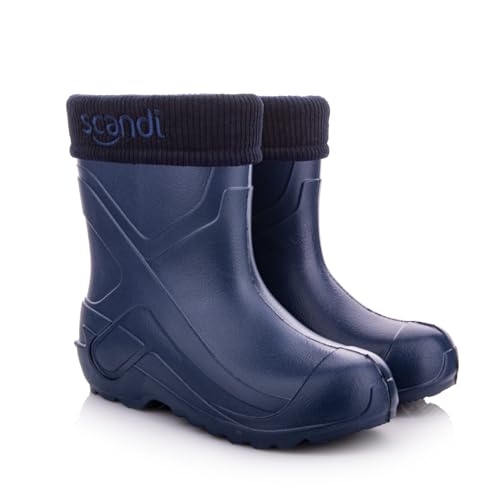 LEMIGO Kinder Warme Leichte Gummistiefel Unisex Gefüttert Filzisolierte Eva Thermo Regenstiefel 763 Scandi 24-37 EU (Marineblau, 35) von LEMIGO