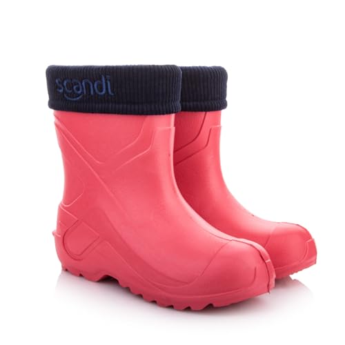 LEMIGO Kinder EVA Gummistiefel Gefüttert Filzisolierte Schaumstoff Stiefel 24-37 EU (Rosa Einfarbig Stickerei, numeric_33) von LEMIGO