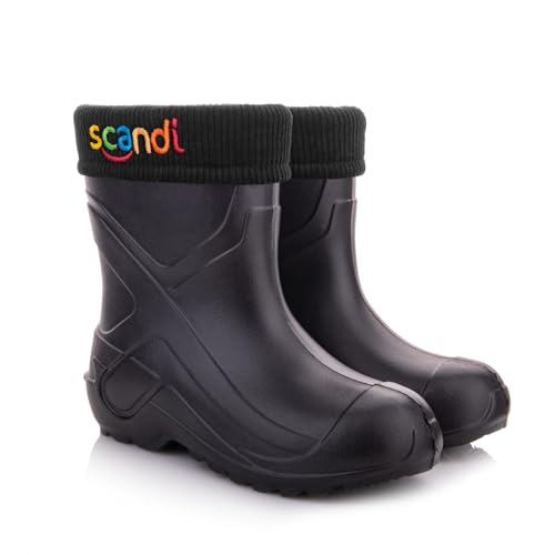 LEMIGO Kinder EVA Gummistiefel Gefüttert Filzisolierte Schaumstoff Stiefel 24-37 EU (Schwarz Bunte Stickerei, numeric_25) von LEMIGO