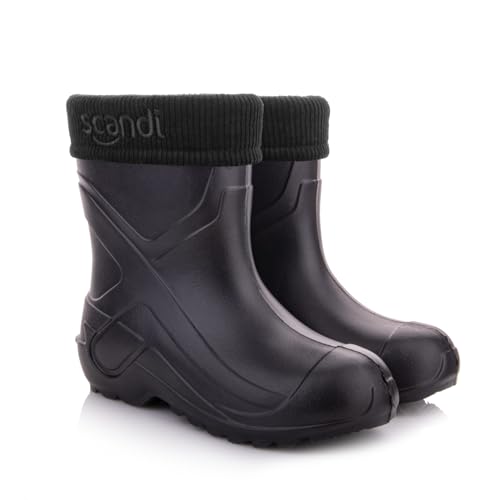 LEMIGO Kinder Warme Leichte Gummistiefel Unisex Gefüttert Filzisolierte Eva Thermo Regenstiefel 763 Scandi 24-37 EU (Schwarz, 32) von LEMIGO