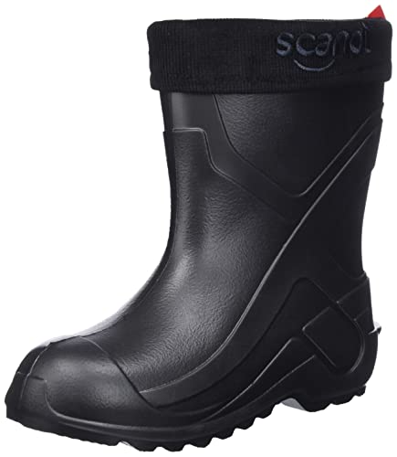 LEMIGO Kinder EVA Gummistiefel Gefüttert Filzisolierte Schaumstoff Stiefel 24-37 EU (Schwarz Einfarbig Stickerei, numeric_33) von LEMIGO