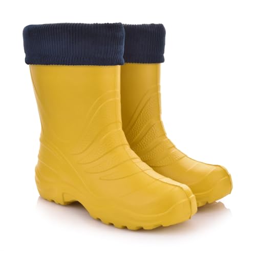 LEMIGO Unisex Kinder EVA Gummistiefel Gefüttert Leichte Warme Regenstiefel Jungen Mädchen TERMIX 861 22-37 EU (Gelb, 28/29) von LEMIGO