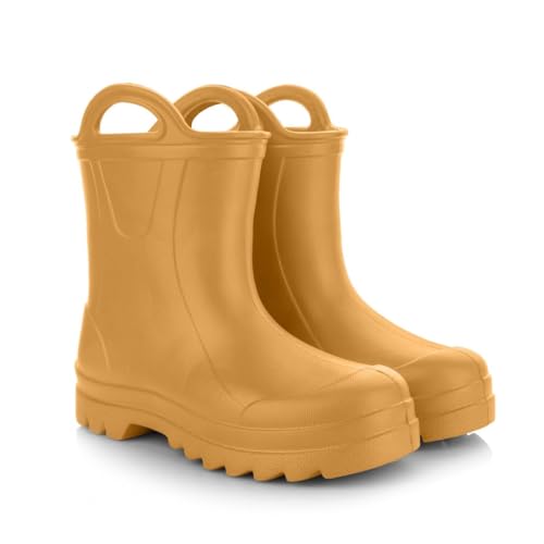 LEMIGO Kinder Gummistiefel Sehr Leichte Regenstiefel aus EVA Schaum mit Griff für Jungen und Mädchen 735 Doggy/Senffarbe, 25 von LEMIGO