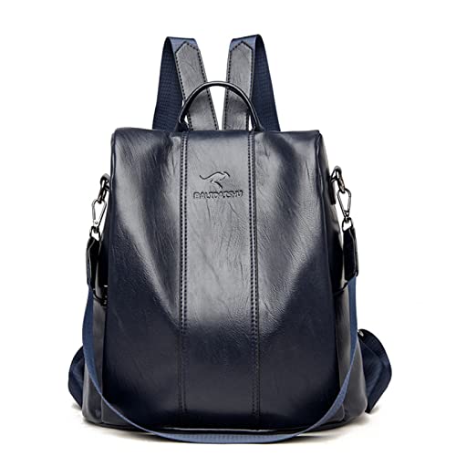 Anti-Diebstahl Leder Rucksack Frauen Vintage Schultertasche Damen Große Kapazität Reise Rucksack Schultaschen Mädchen, Marineblau, 31 * 16 * 30CM von LEMITA