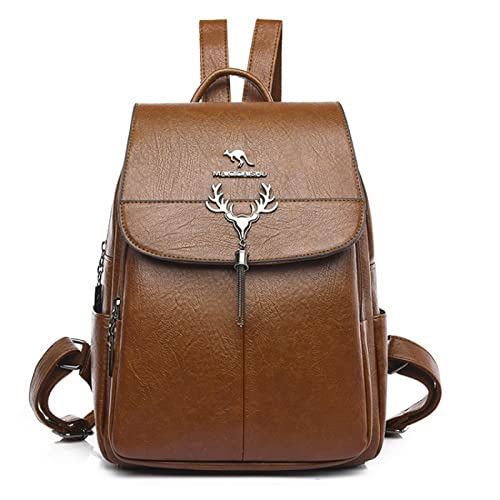 LEMITA Frauen Rucksack Große Kapazität Schultasche Leder Schultertaschen Frauen Reiserucksack, Braun, 24 * 12 * 33cm von LEMITA