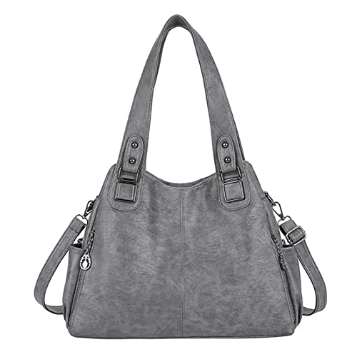 LEMITA Große Damentasche Große Kapazität UmhängetaschenPU Leder Umhängetaschen Damen Wild Taschen, Grau, 38 * 14 * 26cm von LEMITA