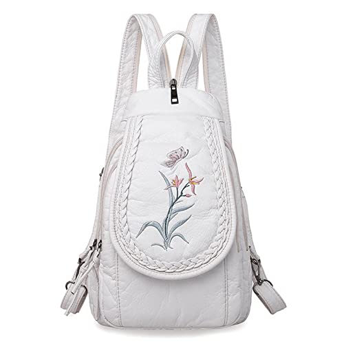 Kleiner Rucksack Multifunktionale Brusttasche Umhängetasche Pu Weicher Lederrucksack Damenrucksack, Weiße Orchidee von LEMITA