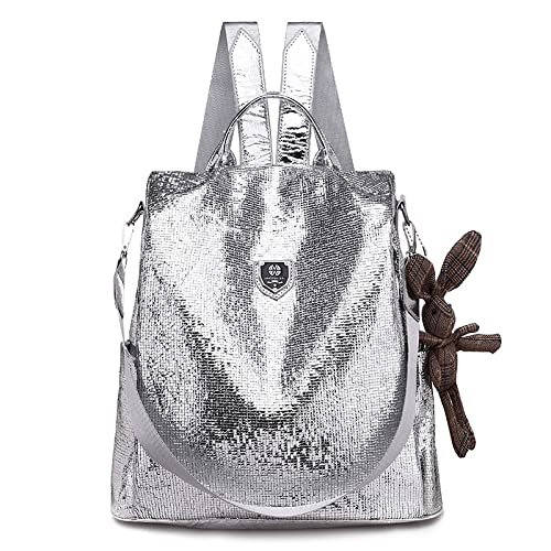 LEMITA Pailletten Damen Rucksack Damen Handtasche Schultasche, Silber von LEMITA