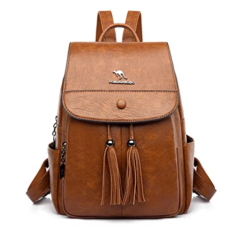 LEMITA Quaste Frauen Leder Rucksäcke Schultertasche Frau Rucksack Damen Reise Rucksack Schultaschen für Mädchen, Braun, 25 * 12 * 35cm von LEMITA
