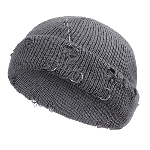 LEMITA Skullies Beanies Kurze Skullcap Männer Winter Beanie Mütze Frauen Wintermützen für Männer Mützen Motorhaube Totenkopf Frauen Weiche Strickmütze Kappen, grau, One size von LEMITA