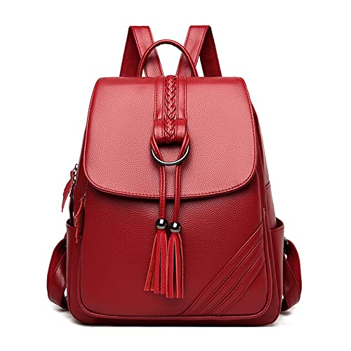 LEMITA Tassel Frauen Rucksäcke weiches Leder Rückentasche Weibliche Reisetaschen Backbags, rot, 26 * 12 * 32cm von LEMITA