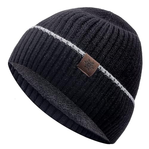 LEMITA Unisex-Wintermütze, Fleece, warme Kappe, einfache Beanie-Mütze für Männer und Frauen, Outdoor, dicke Ski-Sport-Strickmütze, Schwarz , One size von LEMITA